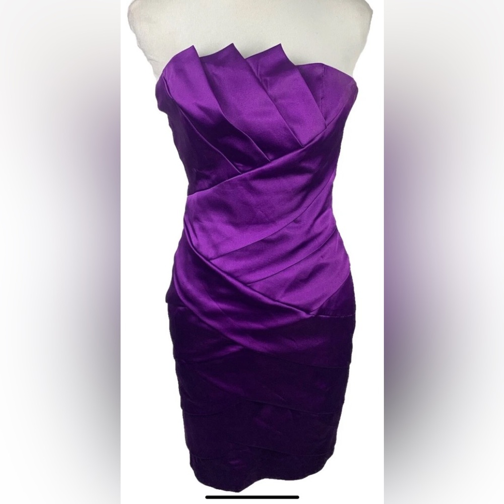 Cache’ VTG 90’s Strapless Mini Cocktail Dress Pleats purple satin size 2